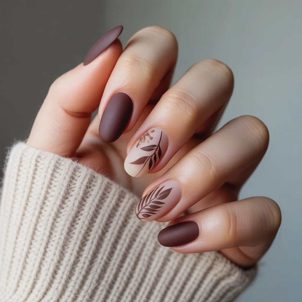 Brown Matte Leaf Shadows Nail