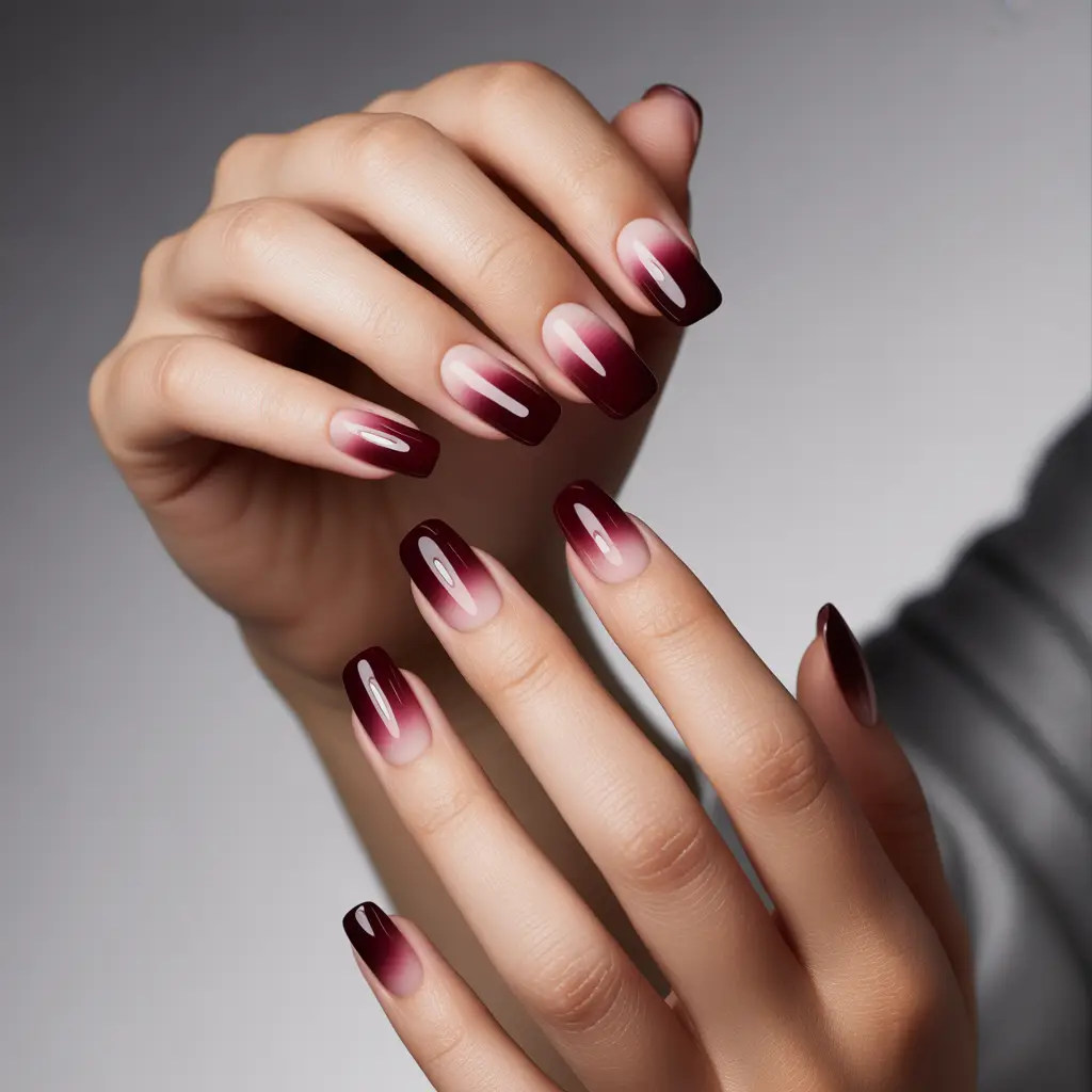 Burgundy Gradient Nails