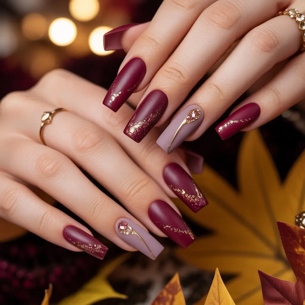Burgundy Stone Dust Nails