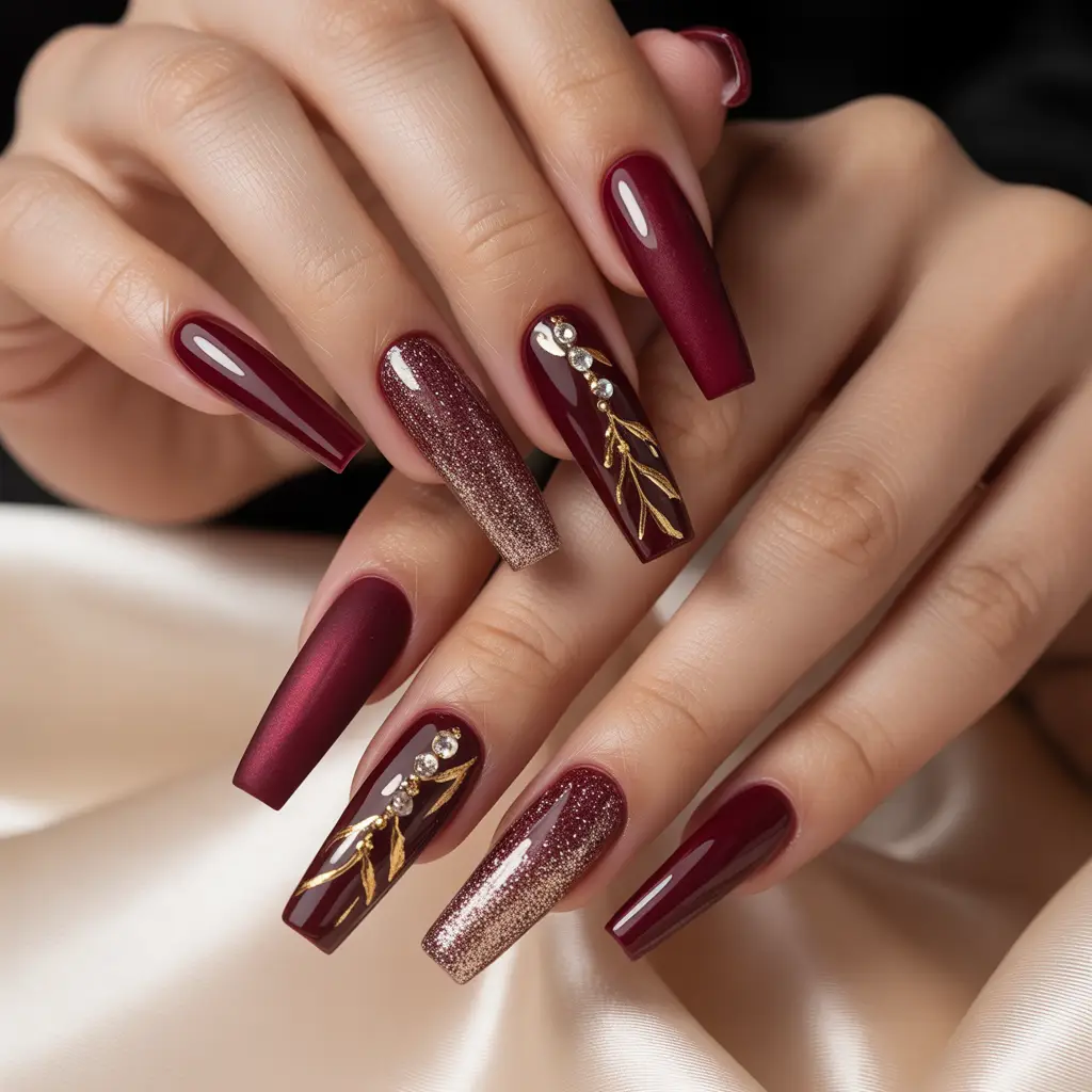 Burgundy Velvet Nails