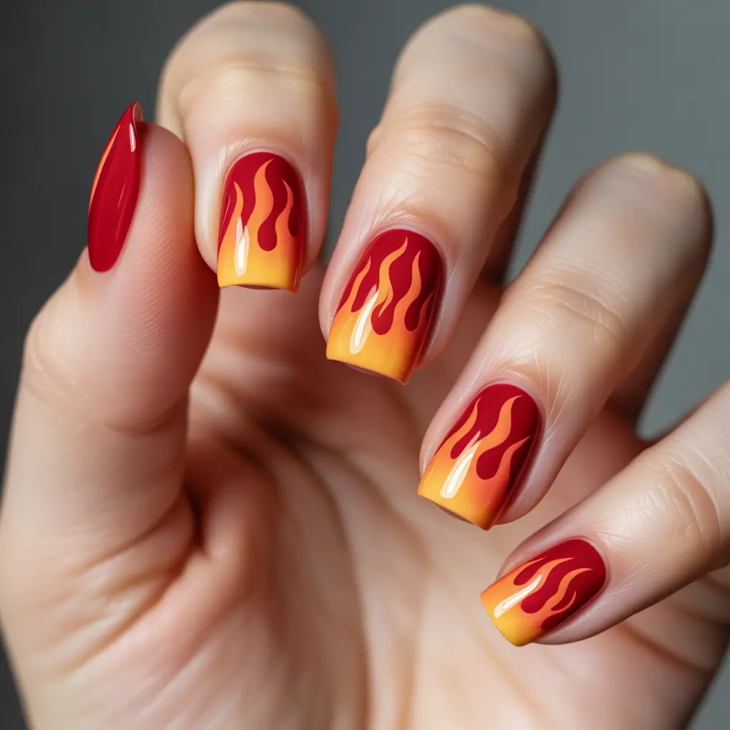Fiery burning flame nails
