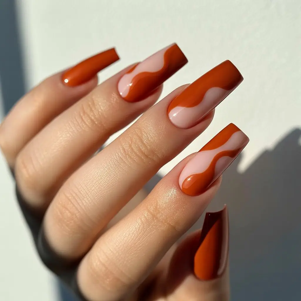 Burnt Orange Minimal Waves Nail