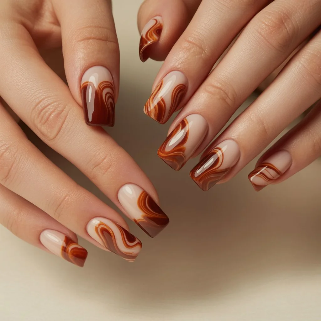Burnt Sienna Swirl Art Nail