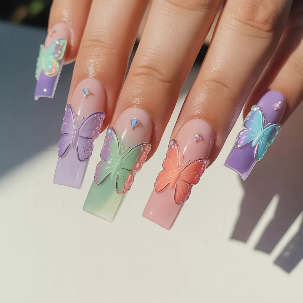 Butterfly Glass Coffin Nails