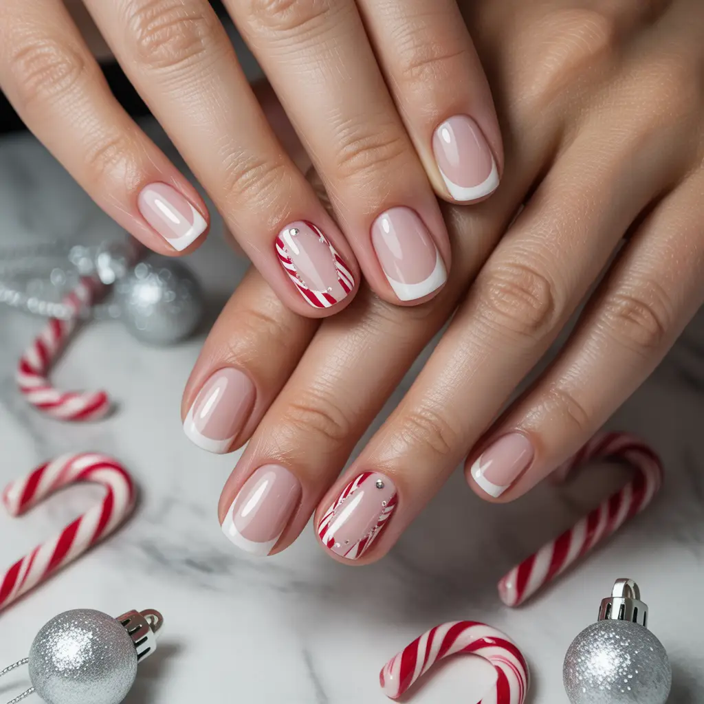 Candy Cane Half-Moon Nails