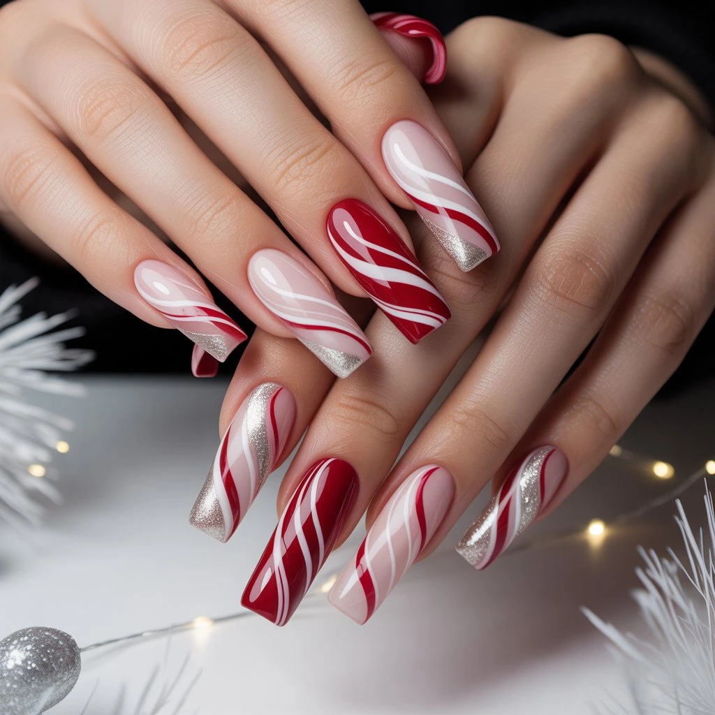 Candy Ribbon Acrylic Swirls Nail