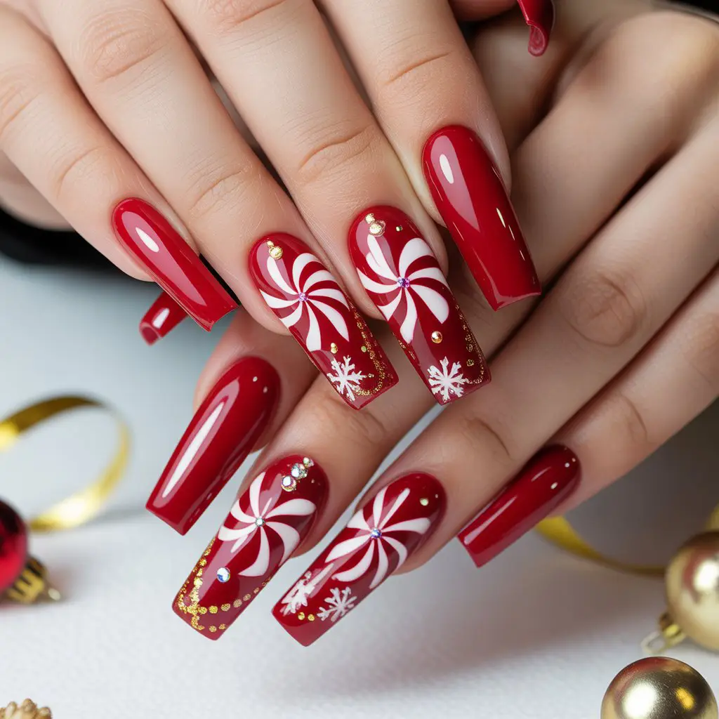 Candy Swirl Red Nails