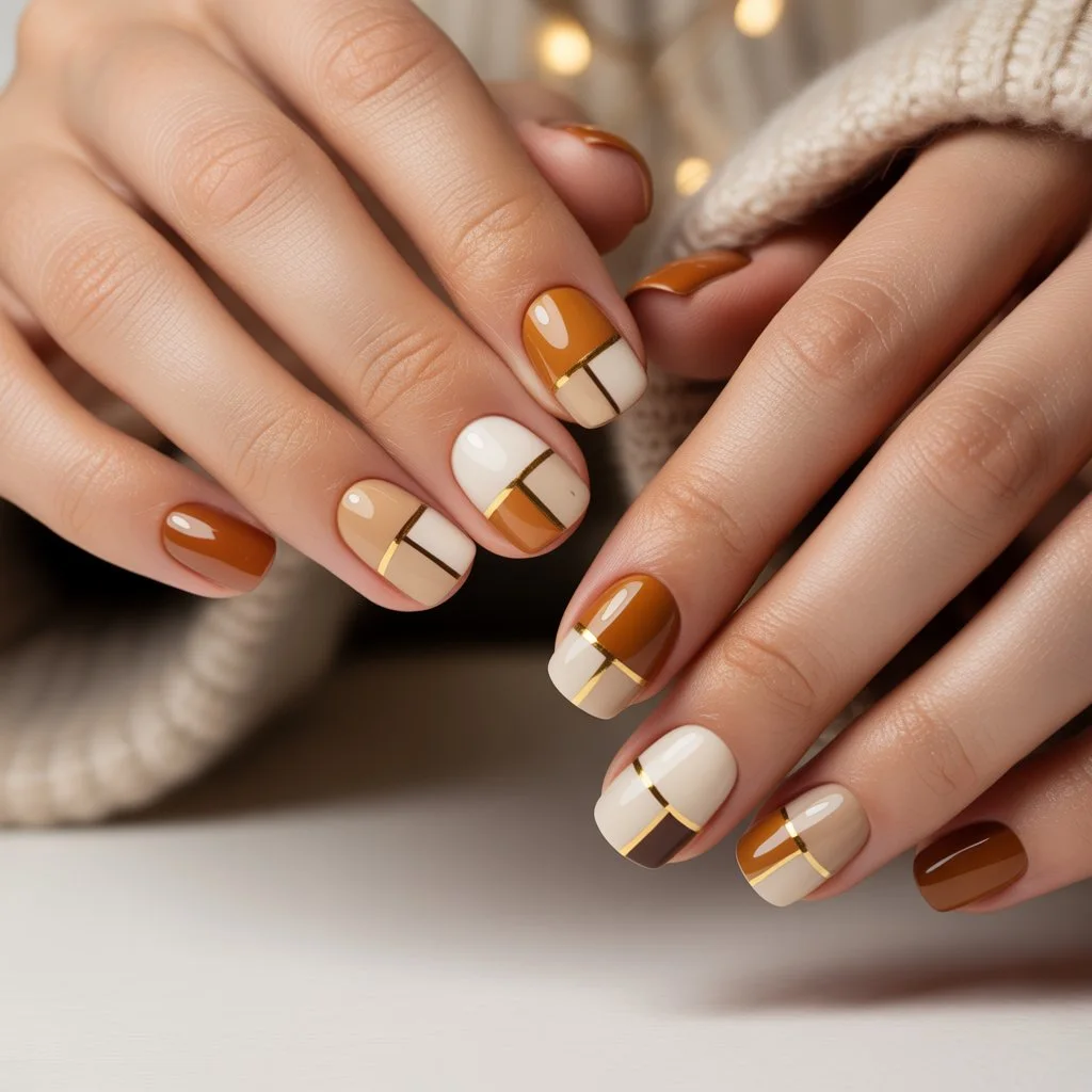 Caramel-Latte Winter Squares Nail