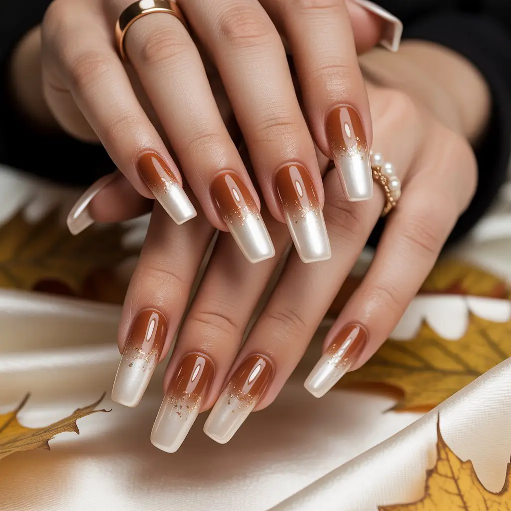 Caramel Pearl Ombre Nails