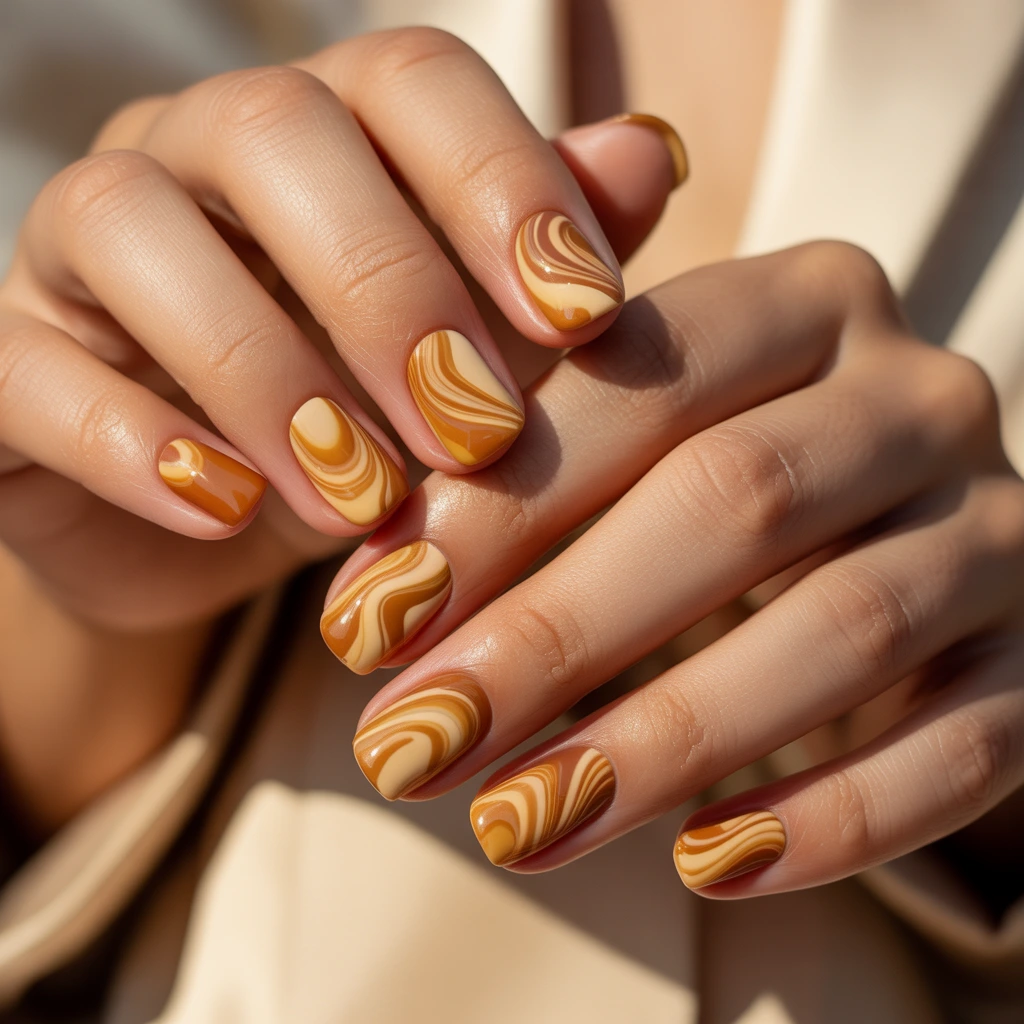 Caramel Swirl  acrylic Nails