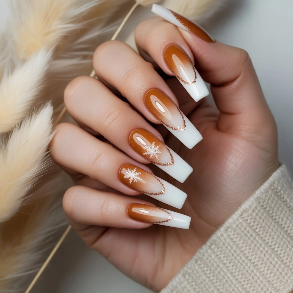 Caramel Winter French Fade Nails