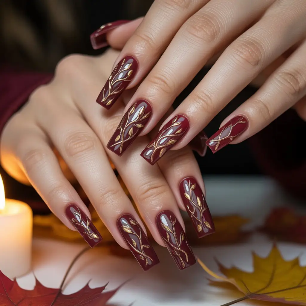 Carved Autumn Vine Nails