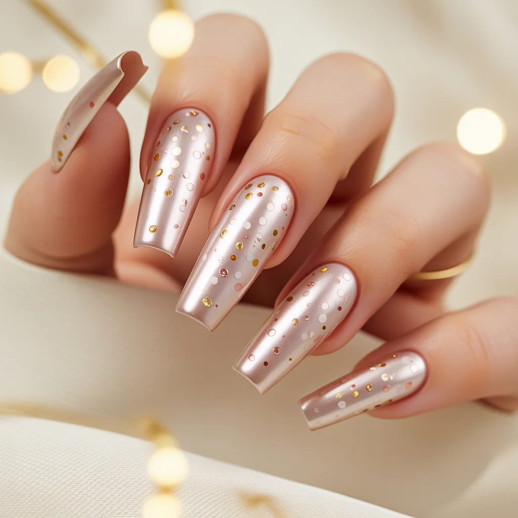 Champagne Confetti Dot Nails