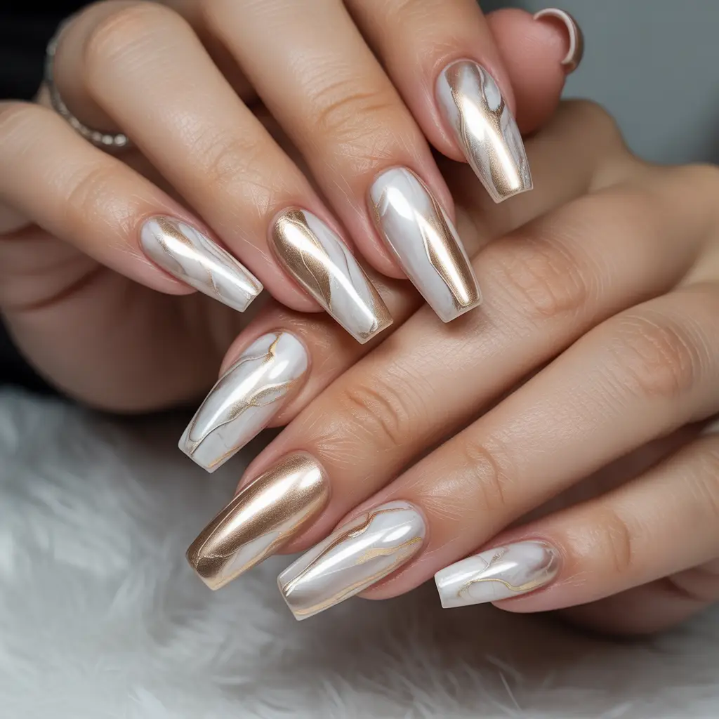 Champagne Ice Marble Nails