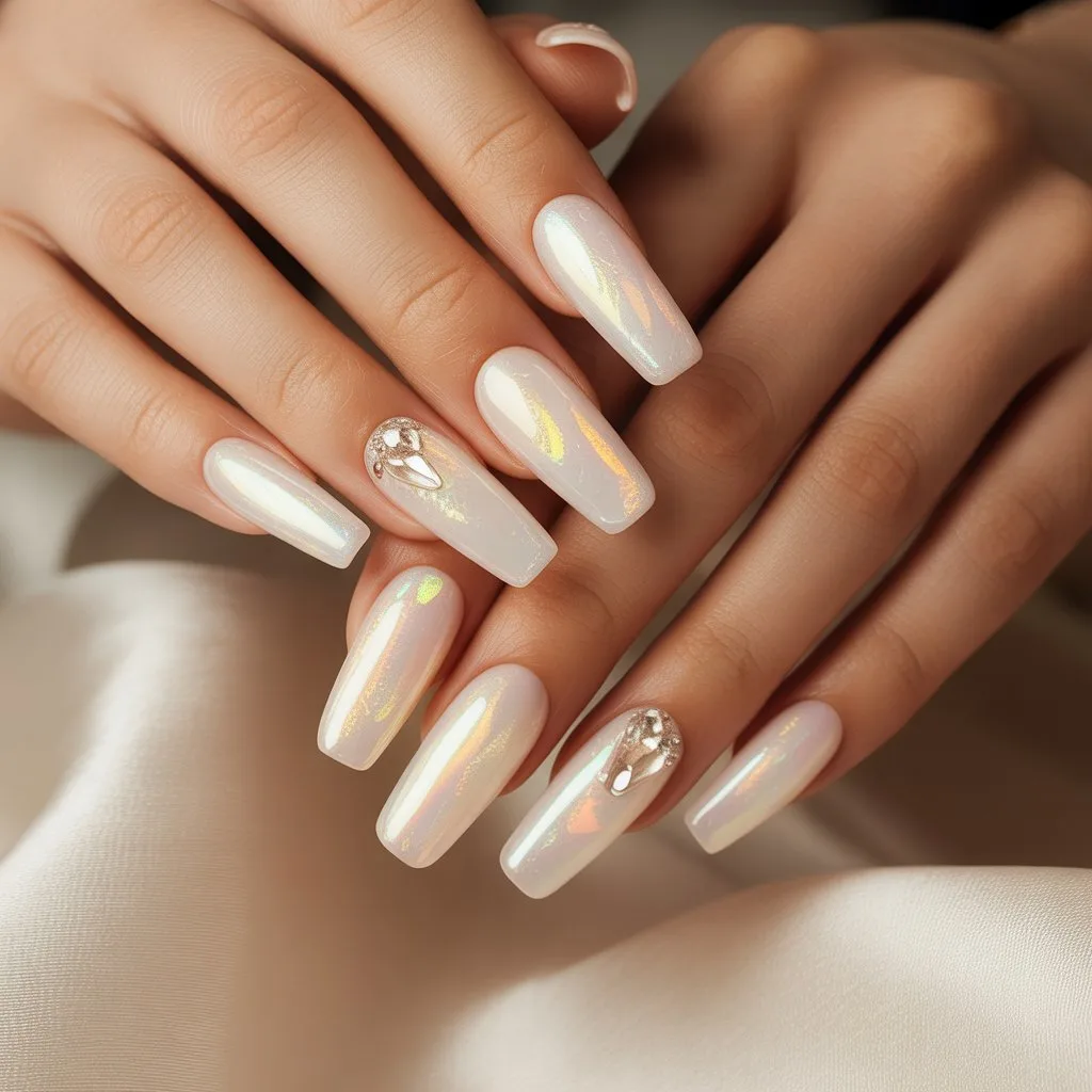 Champagne Opal Glow Acrylics Nail