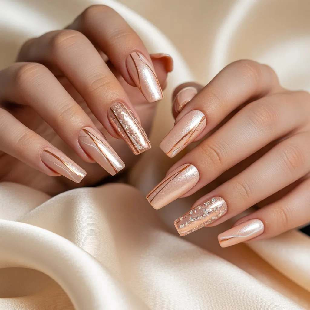 Champagne Peach Metallic Nails