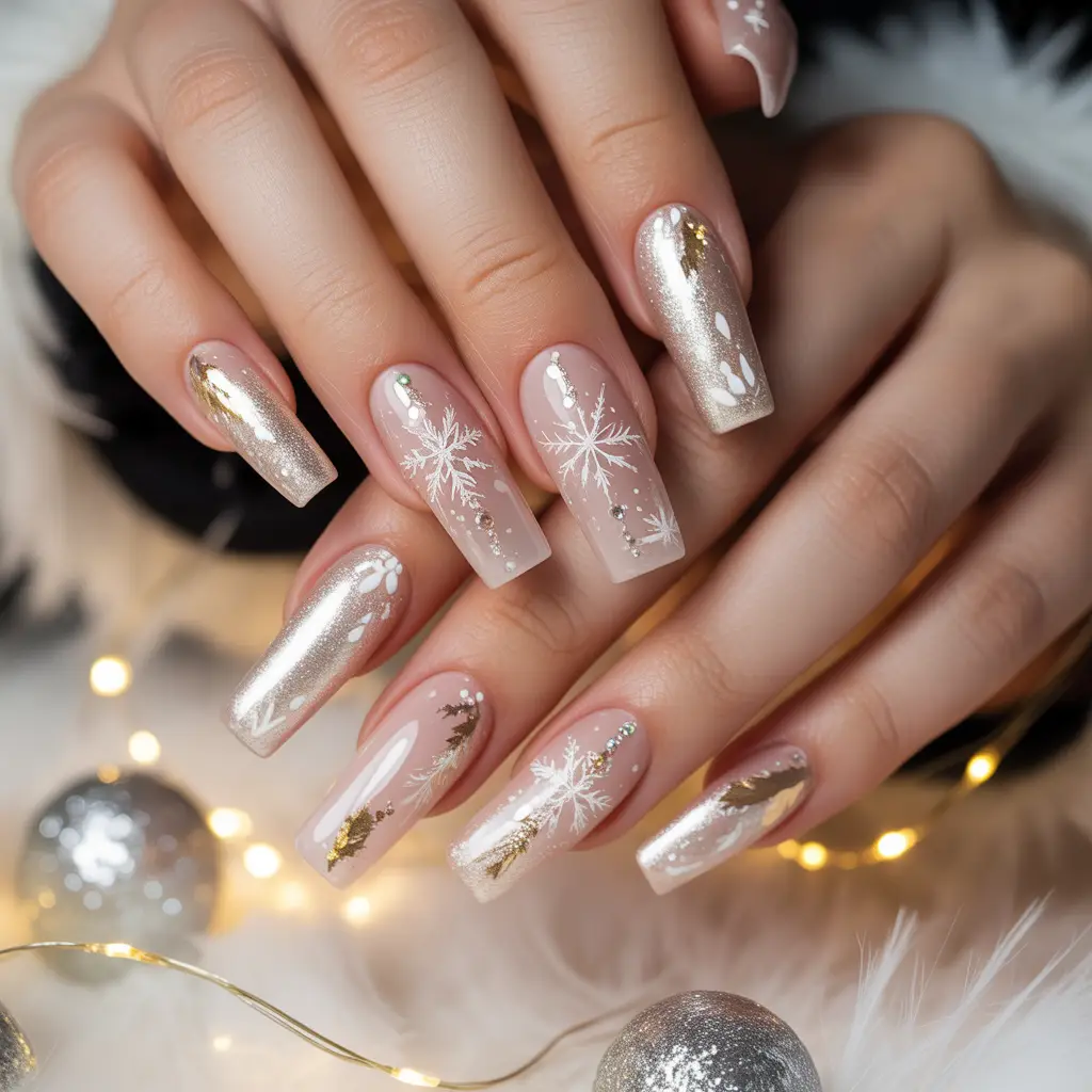 Champagne Snowdust Nails