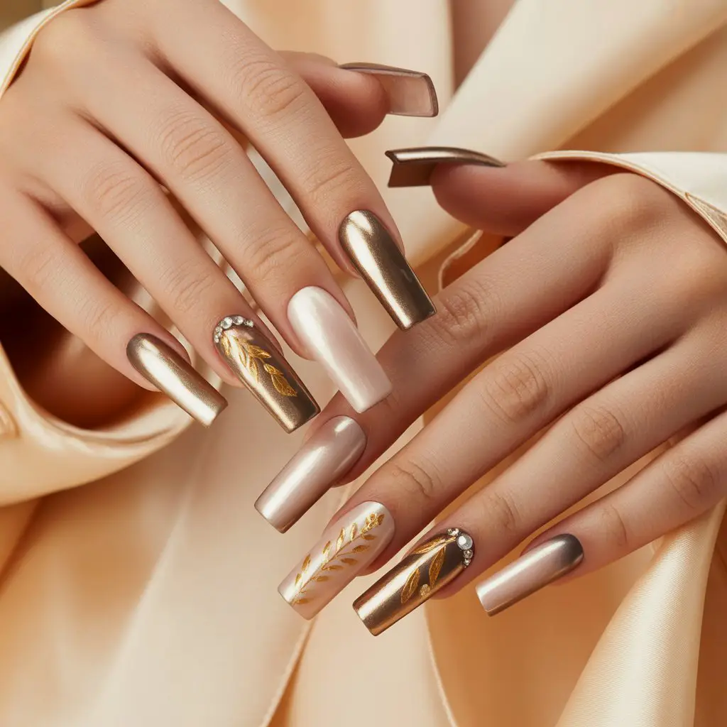 Champagne Velvet Chrome Nails