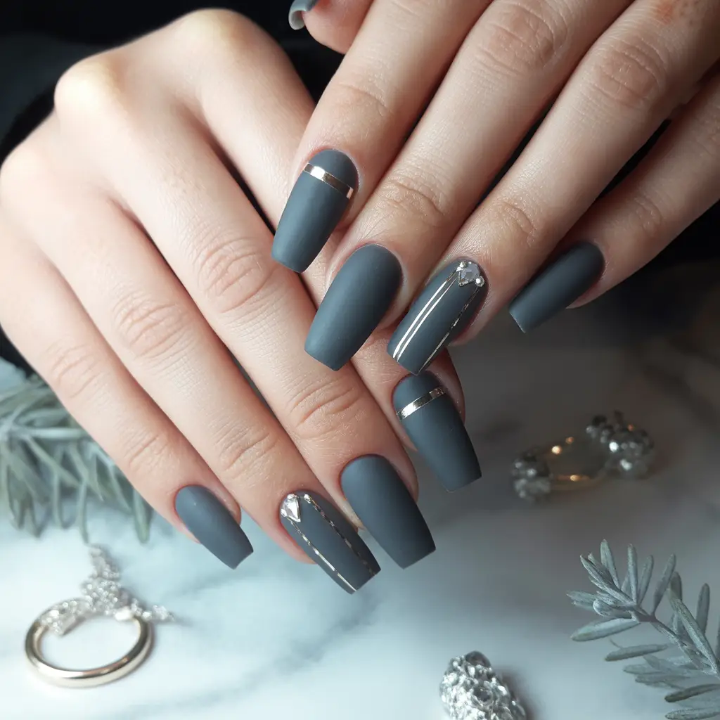 Charcoal Grey Matte Nails