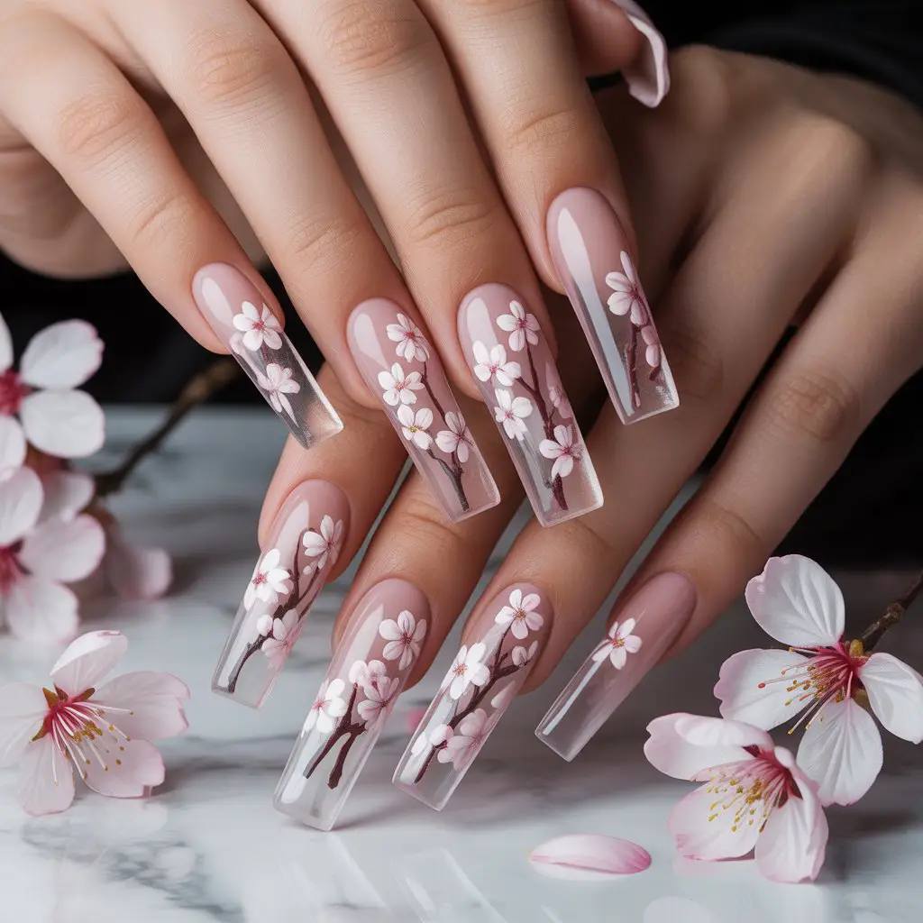 Cherry Bloom Sheer Tips Nail