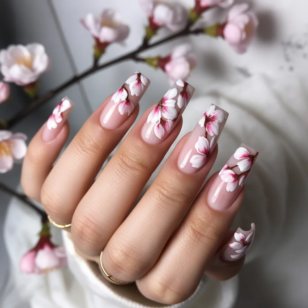 Cherry Blossom Cluster Nails
