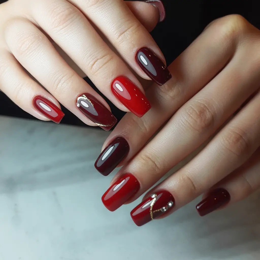 Cherry Red Short Gel Nails