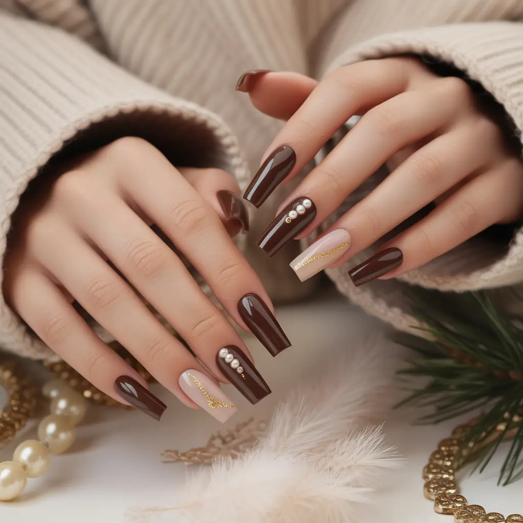 Chocolate Brown Winter Nails