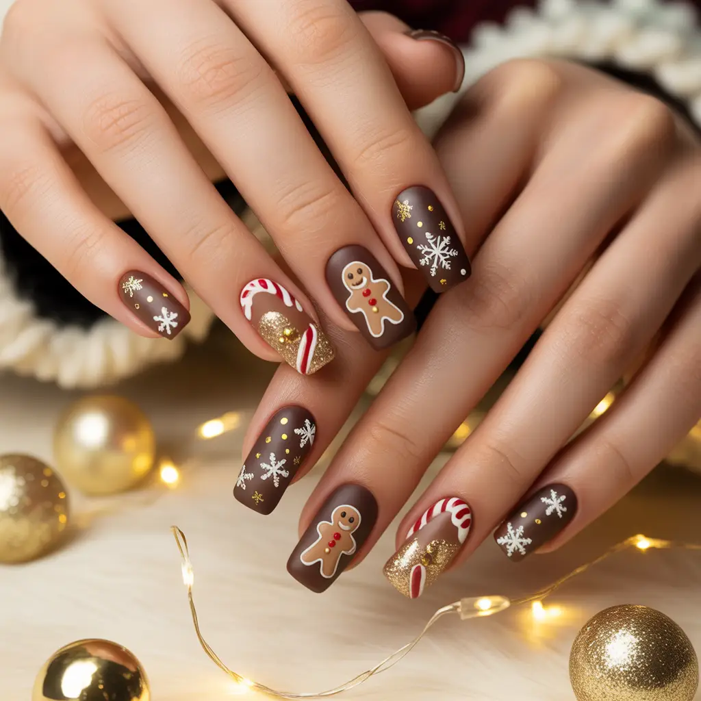Christmas Cookie Brown Nails
