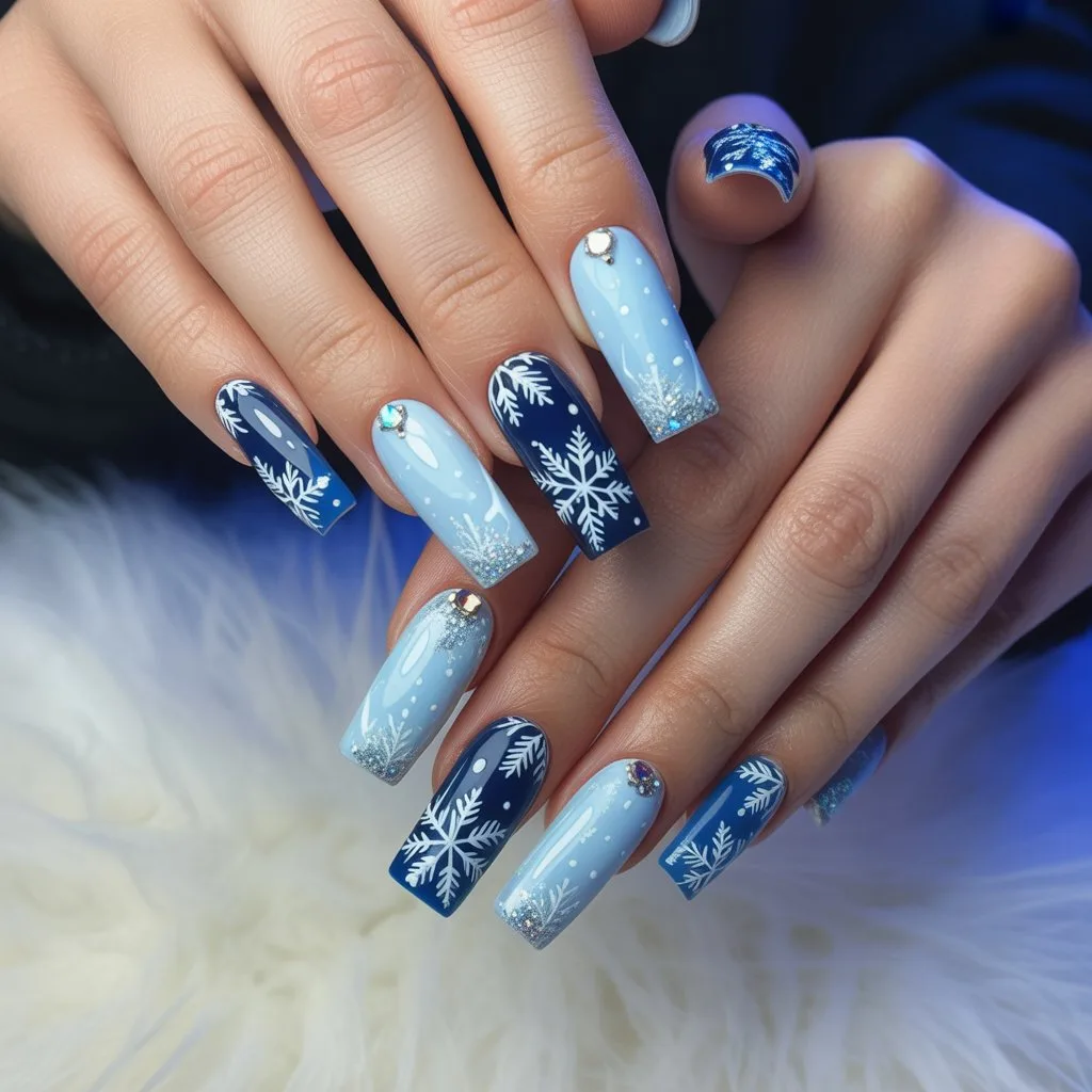 Christmas Snowflake Blue Accents Nail