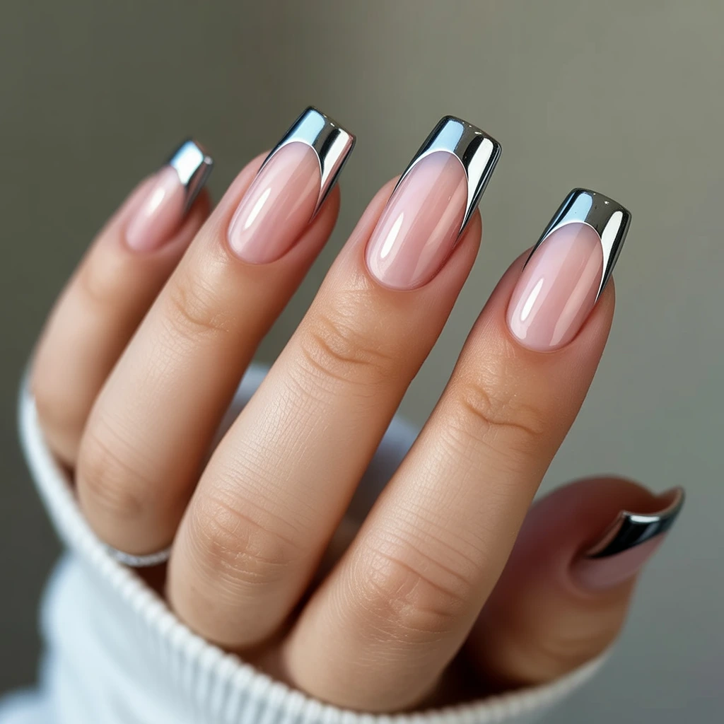 Chrome French Tips Nails