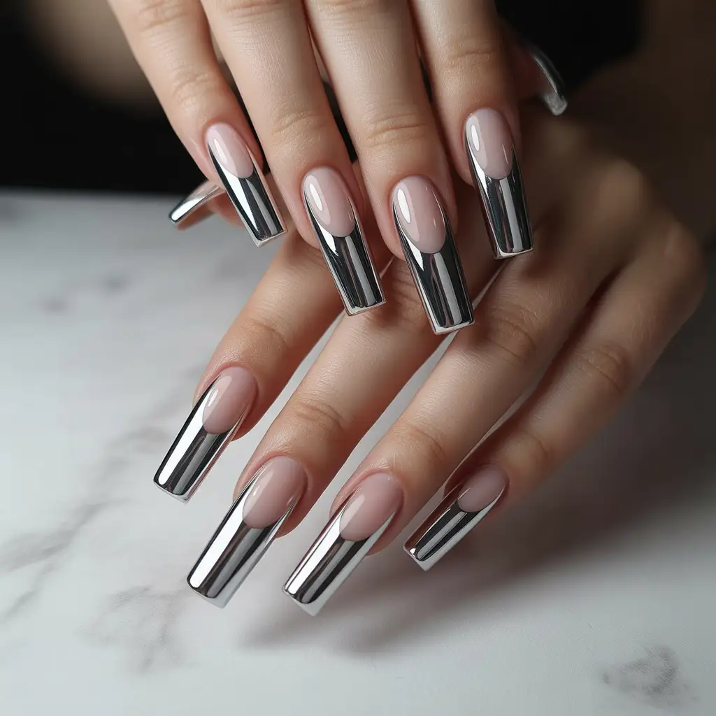 Chrome French Tips Nail