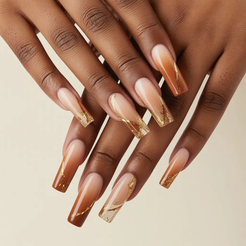 Cinnamon Gold Veil Nails