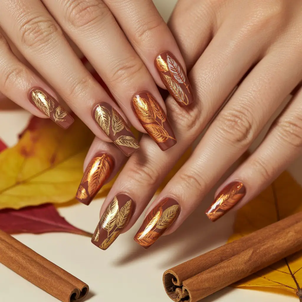 Cinnamon Leaf Stamping Nails