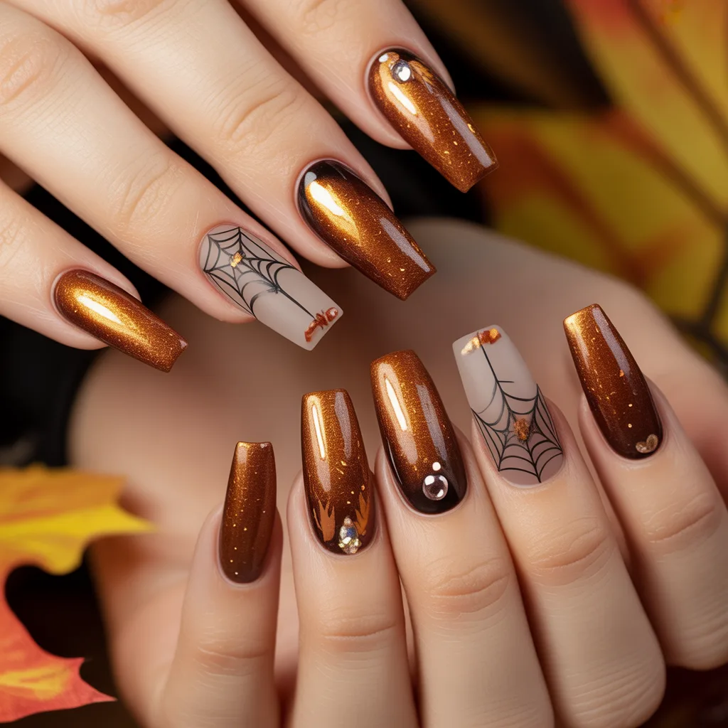 Cinnamon Shimmer Web Nails