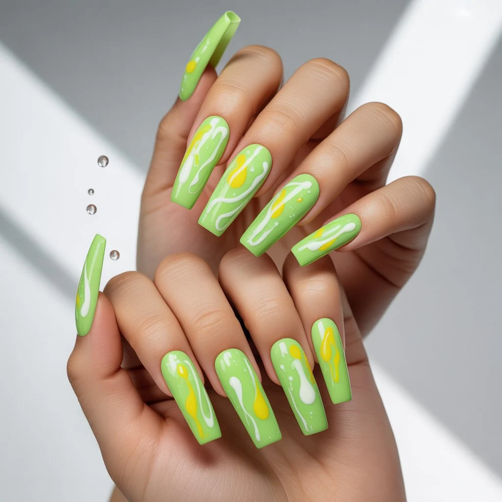 Citrus Green Splash Nails
