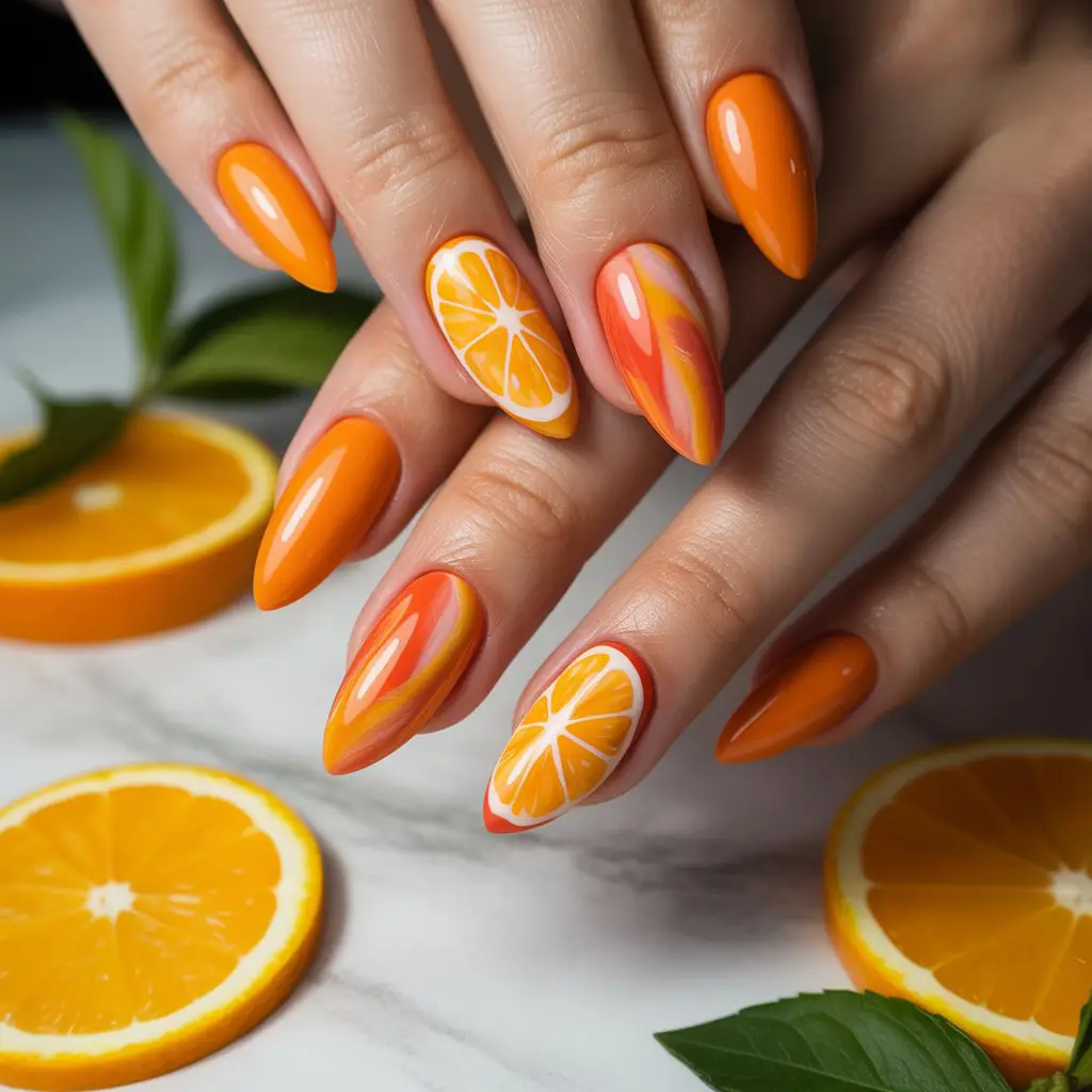 Citrus Slice Accent Nails
