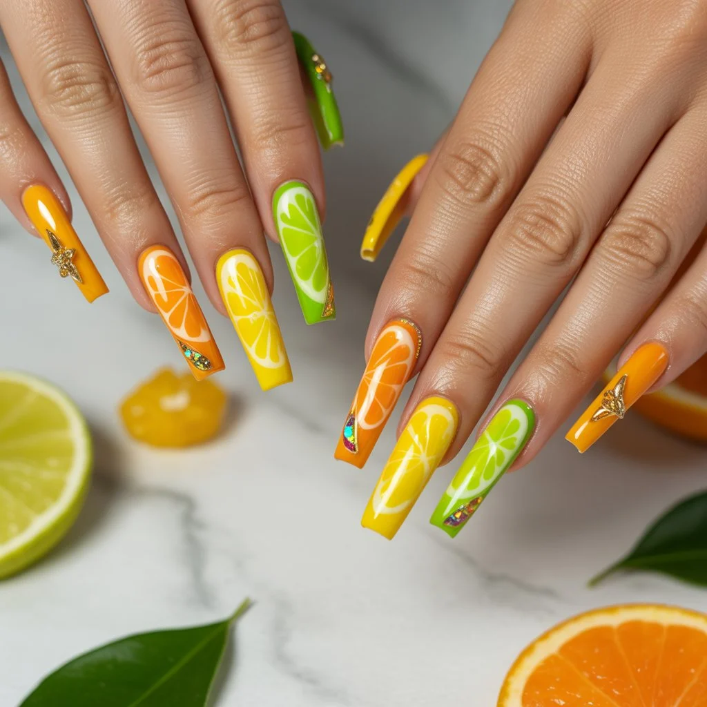 Citrus Slice Funk Tips Nail