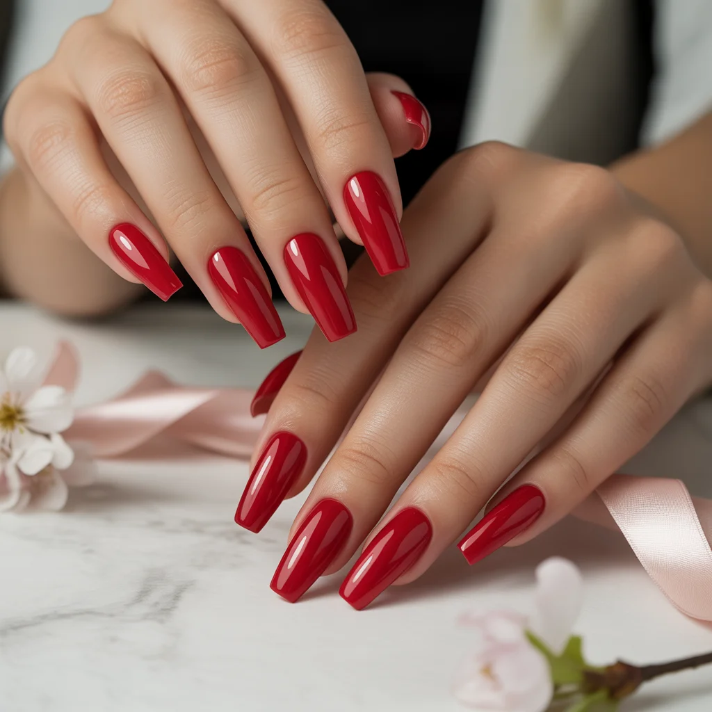 Classic Cherry Red Nails 