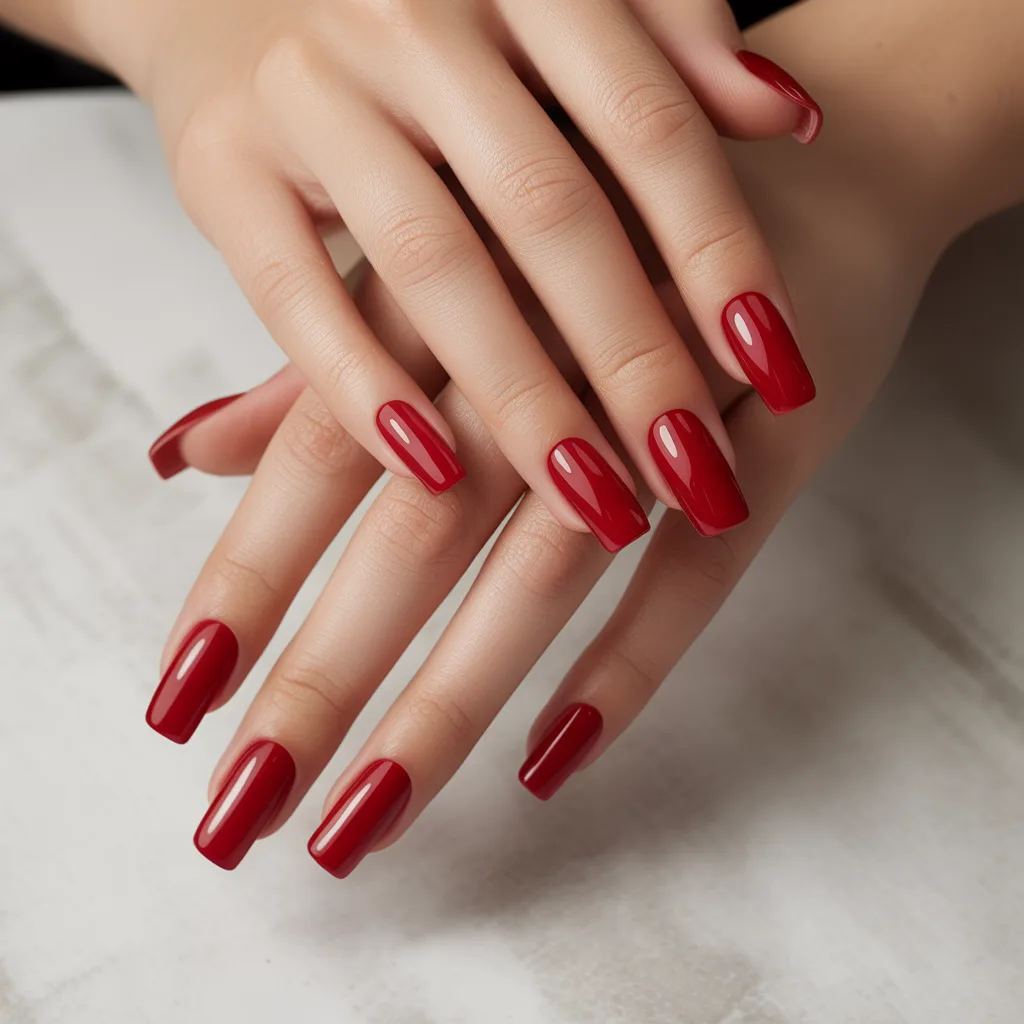 Classic Red Square Nails