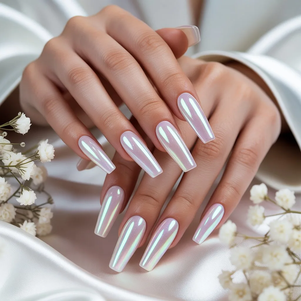 Clear Aurora Sheen Acrylics Nail