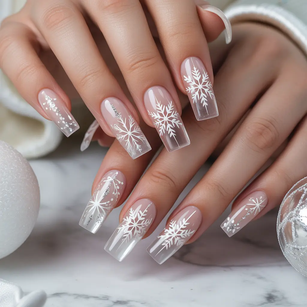 Clear Base Snowflake Art Nails