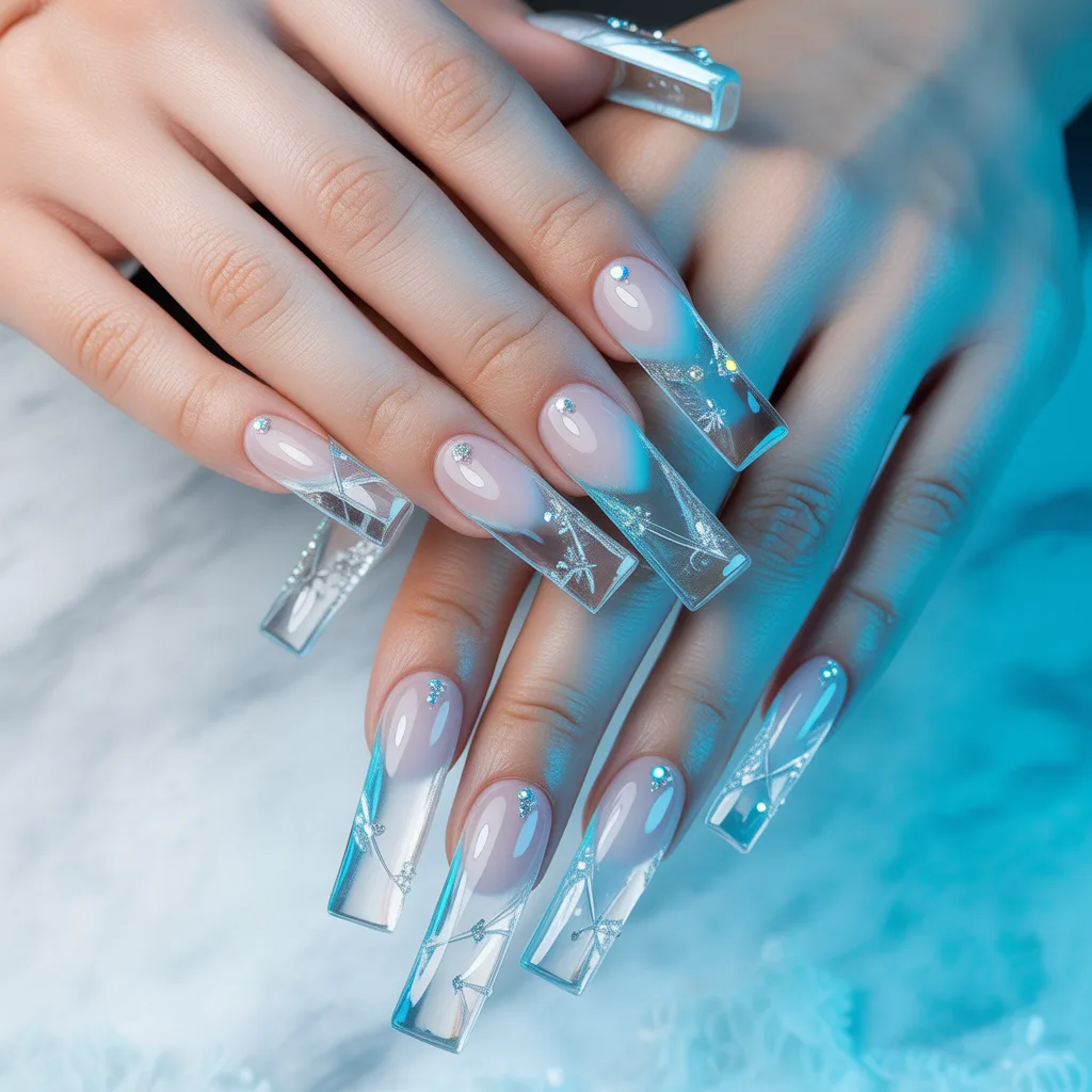 Clear Glossy Ice Nails