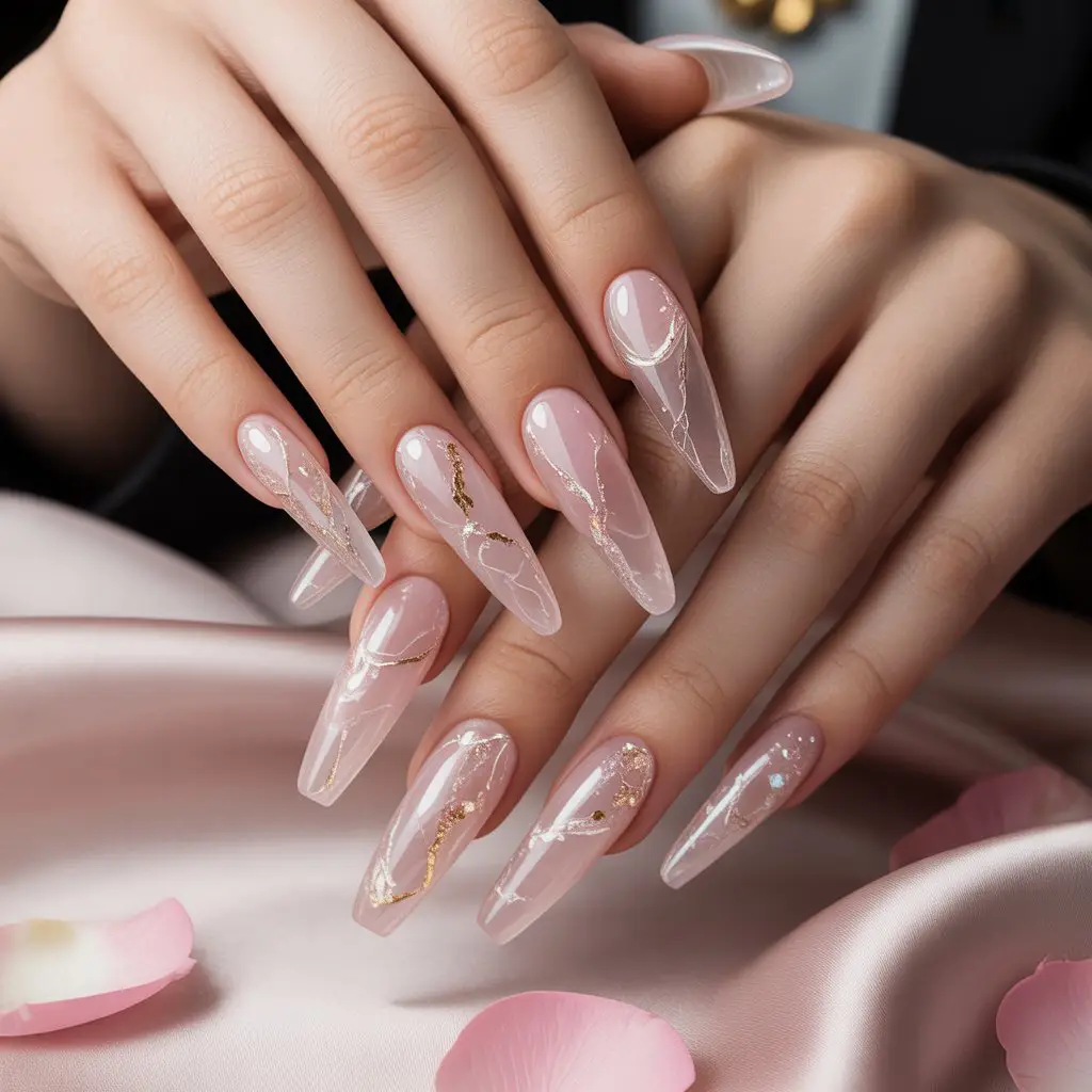 Clear Rose Quartz Nails