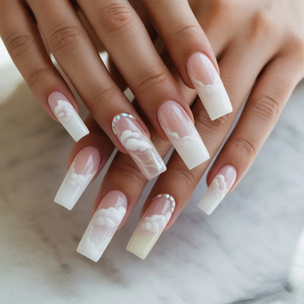 Cloud Puff Soft White Nails