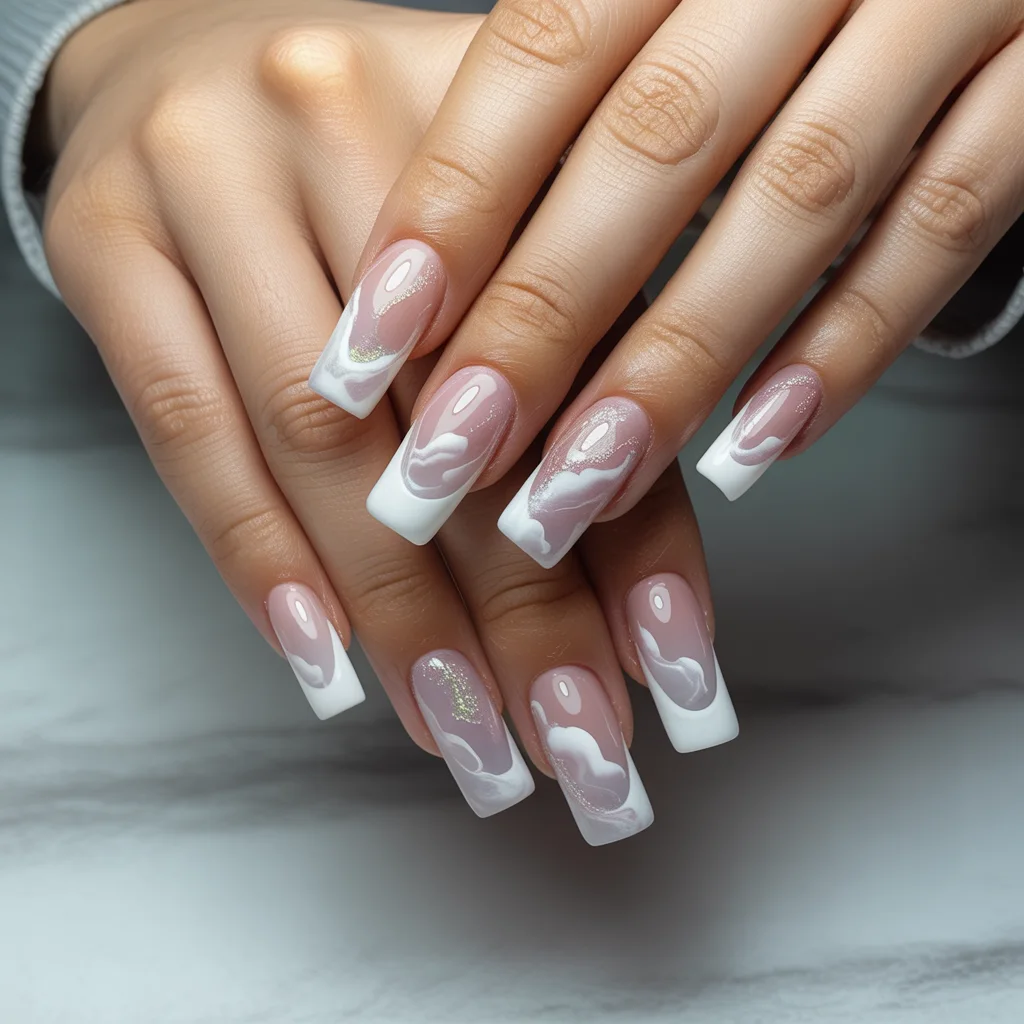 Clouded French Acrylics Nail