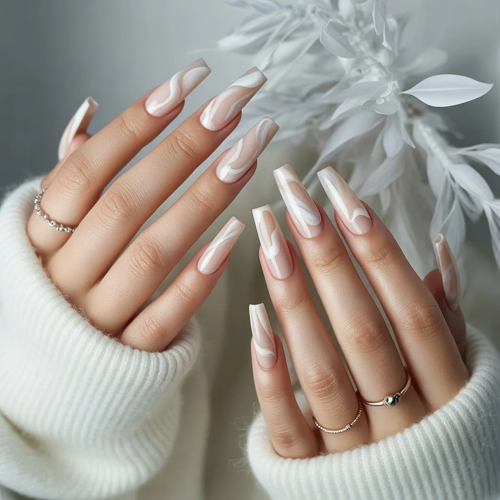 Cloudy Cream Neutral Nails