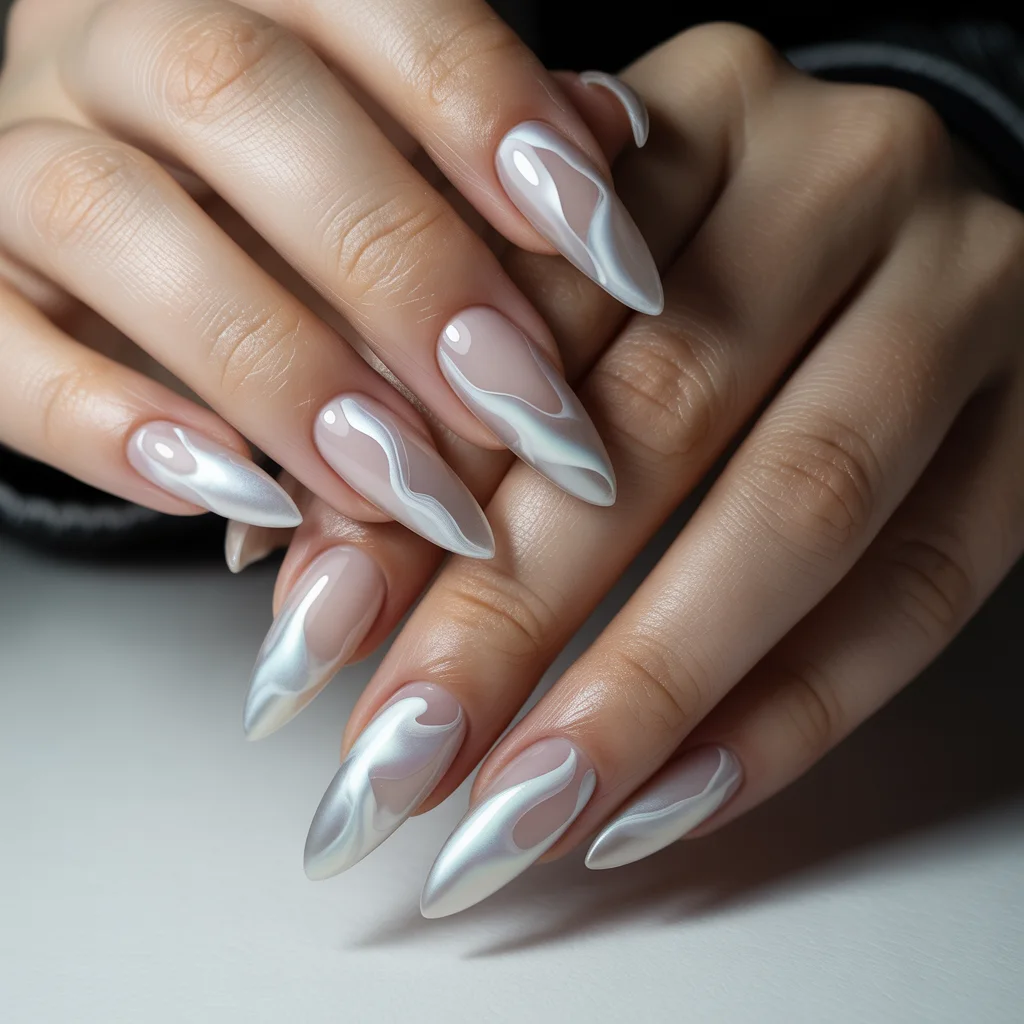 Cloudy Milky Layer Nails