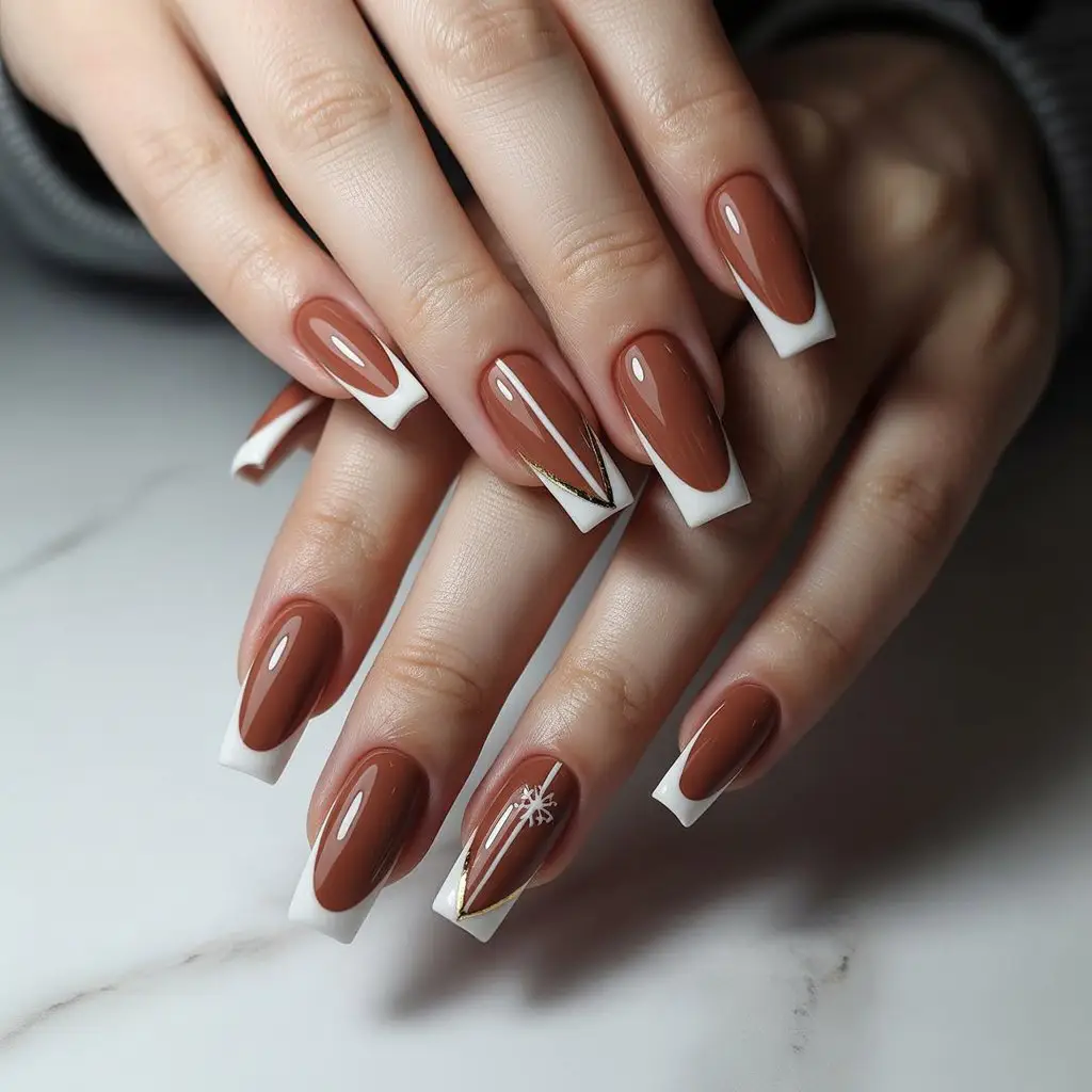 Cocoa-White French Contrast Nails