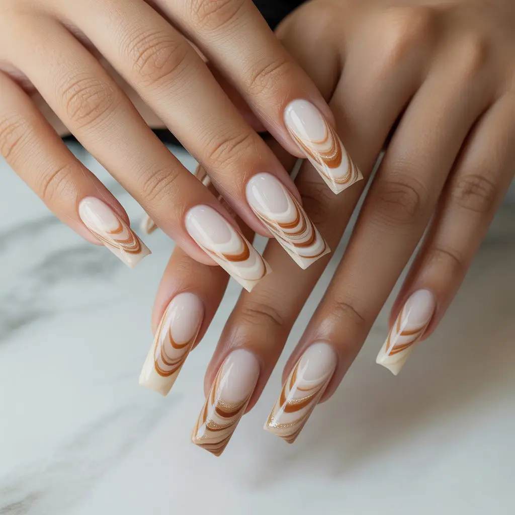 Coconut Latte Swirl Nails