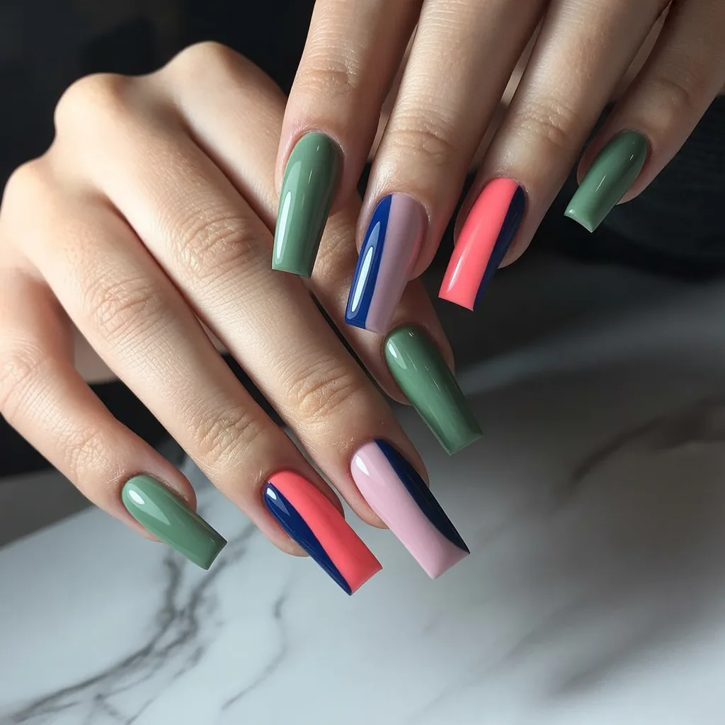 Color-Blocked Gel Nails